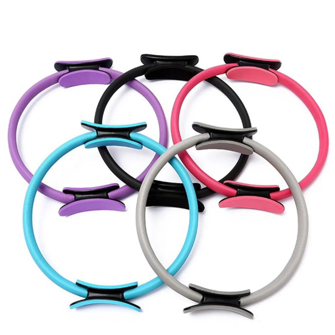 Set of colorful AuraFit Pilates Ring | High-Resistance Magic Circle on a white background