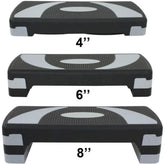 Adjustable aerobic stepper in black and gray with 3 height levels for home fitness, Aura Fit