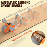 Aura Fit orange automatic rebound ab roller with smart brakes on a fitness mat, gym gear close-up