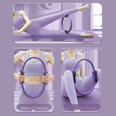 Purple AuraFit Pilates Ring | High-Resistance Magic Circle with exercise illustrations on a purple background