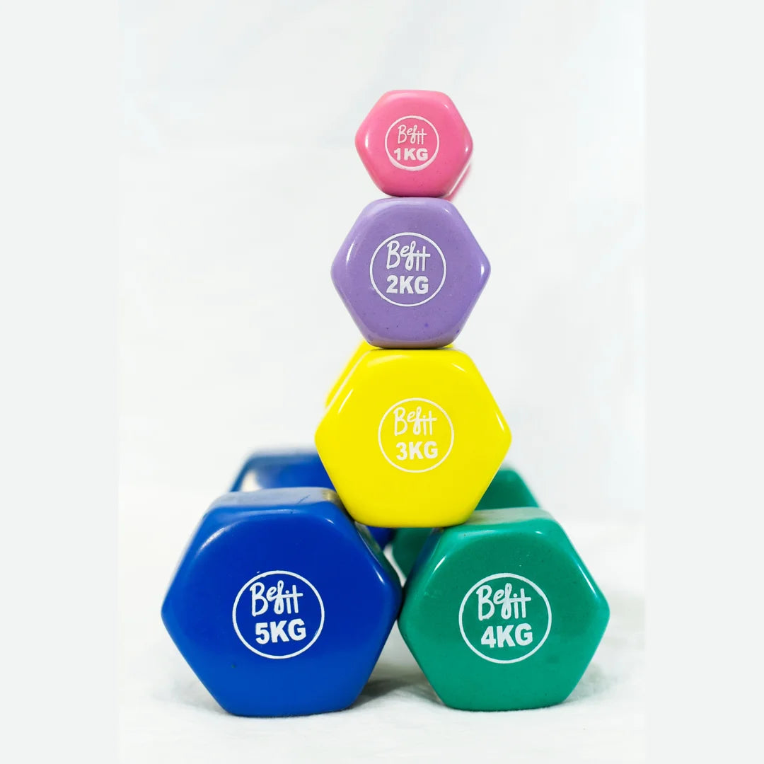1-5KG Vinyl Coated Dumbbells – Non-Roll Home Fitness Weights for Women