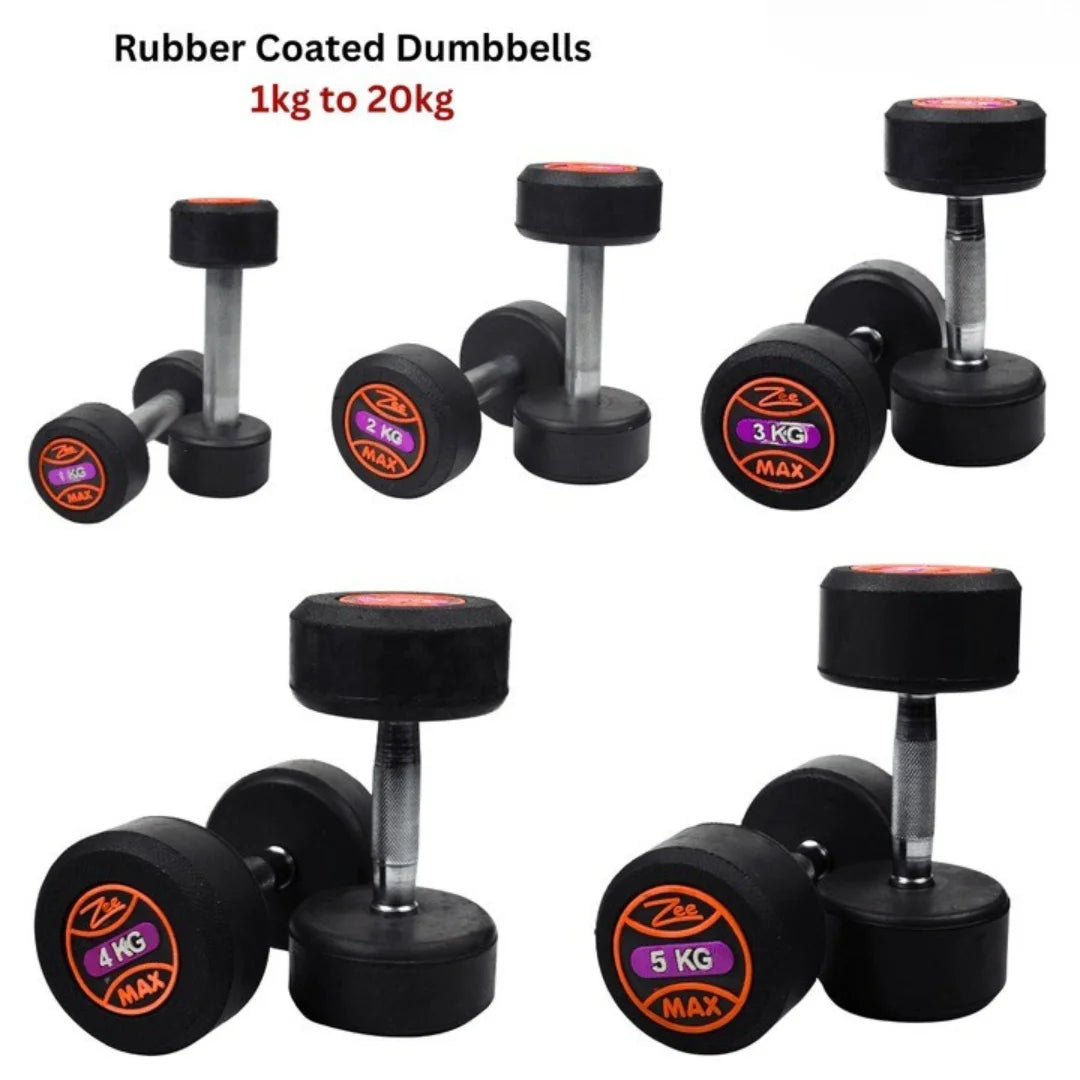 1-20KG Rubber Coated Dumbbells Set | Home Gym Weights