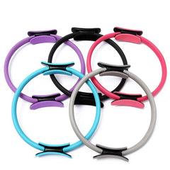 Set of colorful AuraFit Pilates Ring | High-Resistance Magic Circle on a white background