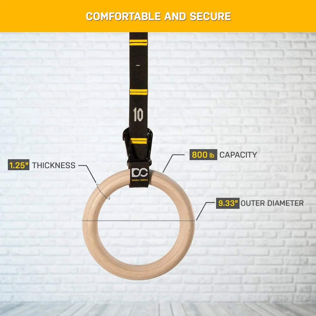 Double Circle Wood Gymnastic Rings – Premium Wooden Rings for CrossFit, Calisthenics, and Bodyweight Training