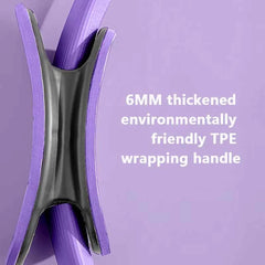6MM thick environmentally friendly TPE wrapping handle for AuraFit Pilates Ring | High-Resistance Magic Circle on a purple background with text.