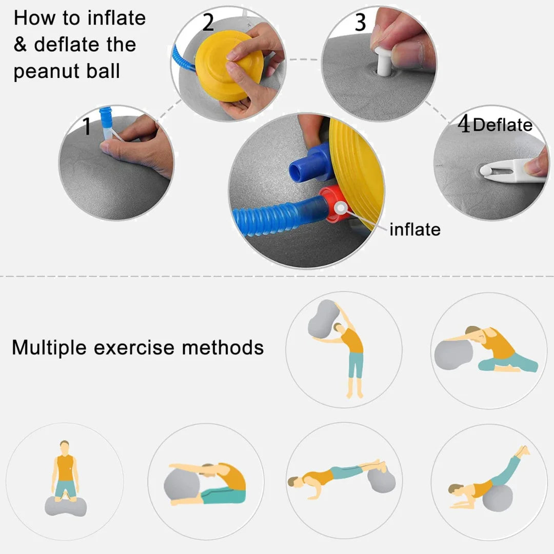 Peanut Exercise Ball with Foot Pump | Anti-Burst Stability Ball for Yoga, Pilates, Balance & Core Training
