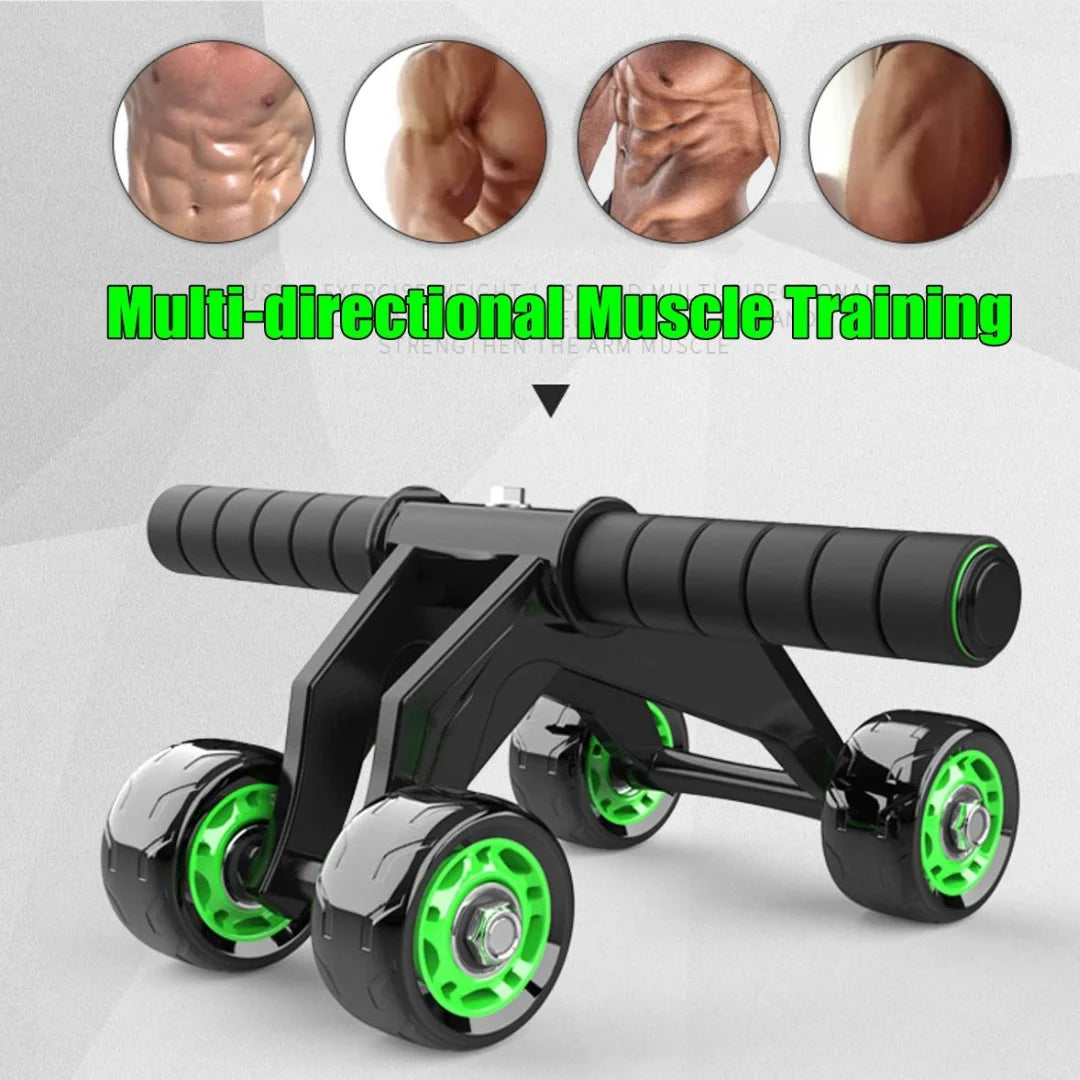 4-Wheel Pro Ab Roller – Ultimate Core Trainer for Men & Women | Enhanced Stability, Six-Pack Abs Exerciser | Includes Knee Mat