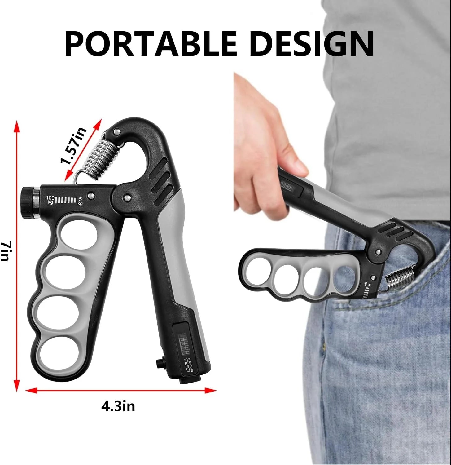 Hand Grip Strengthener - 5-100KG Adjustable Hand Exerciser Grip Strength Trainer for Muscle Building, Hand Therapy and Recovery