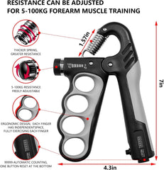 Hand Grip Strengthener - 5-100KG Adjustable Hand Exerciser Grip Strength Trainer for Muscle Building, Hand Therapy and Recovery