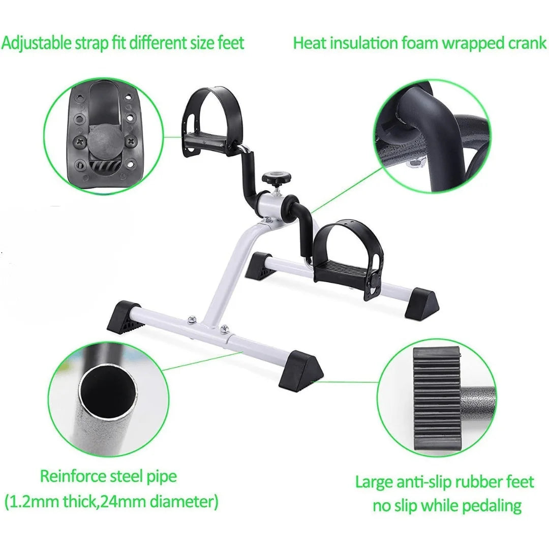 Aura Fit portable pedal exerciser with adjustable straps, anti-slip feet, and steel frame, ideal for home fitness in Pakistan