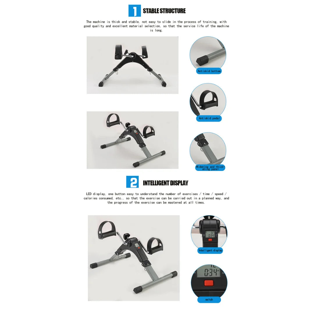 Aura Fit compact exercise bike with anti-skid pedals and digital display for home fitness