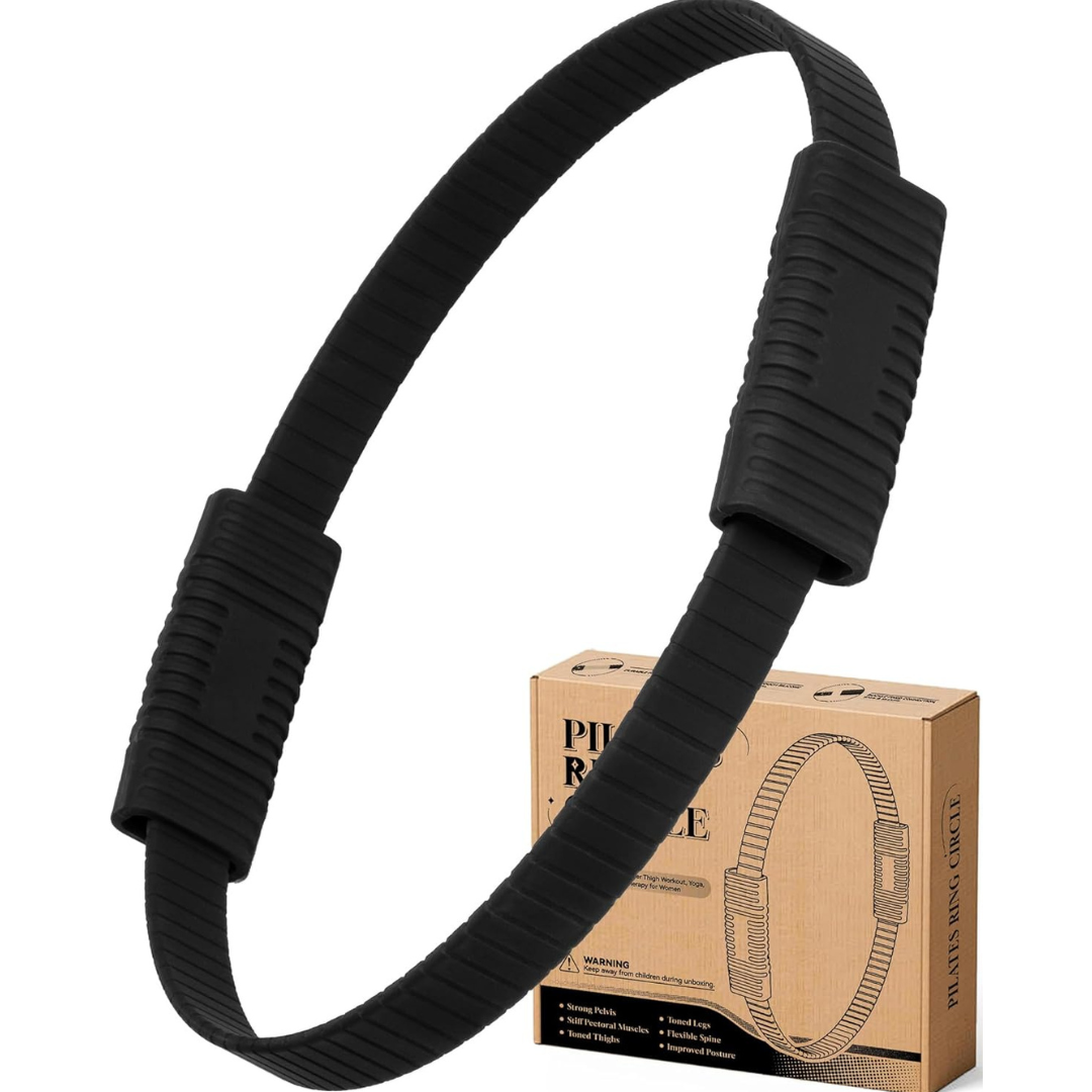Black Pilates Ring Magic Circle with a cardboard box in the background