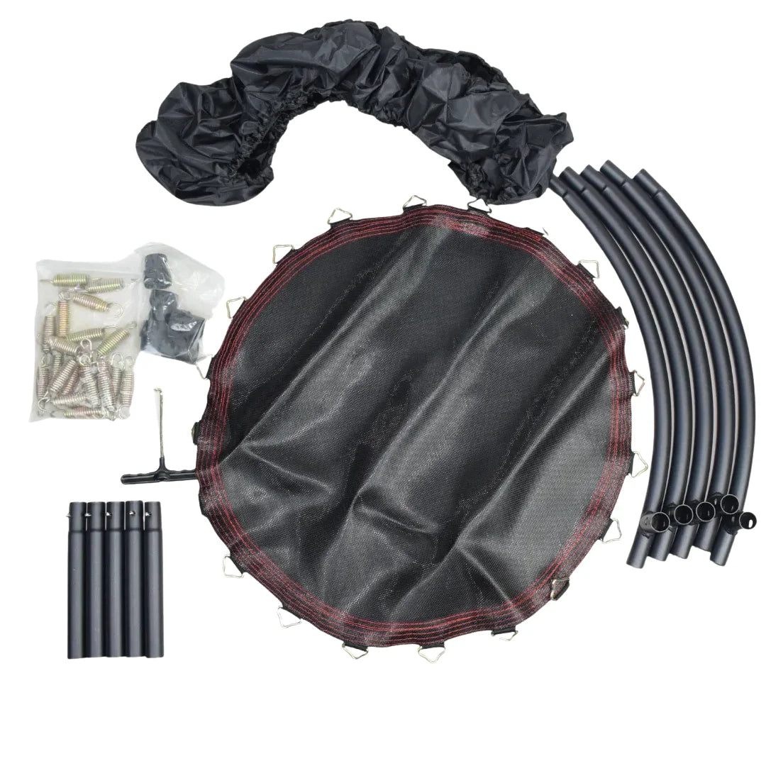 Heavy-duty fitness rebounder folded in half for compact 