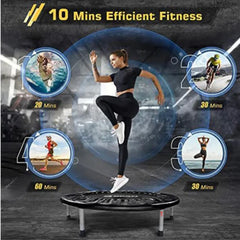 Close-up of the 3.2mm steel heat-treated springs on an indoor fitness trampoline