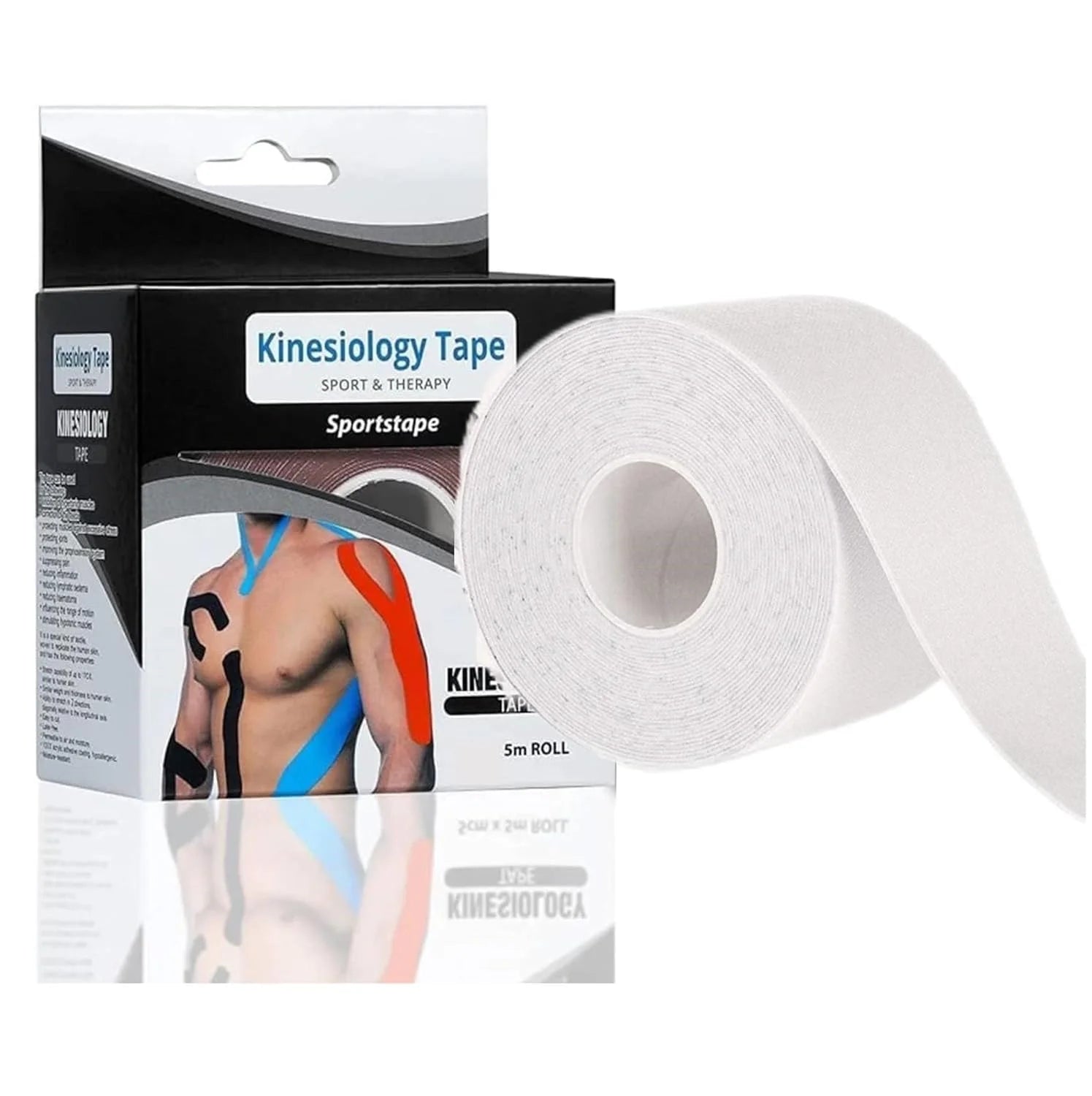 White Kinesiology tape with packaging on a white background