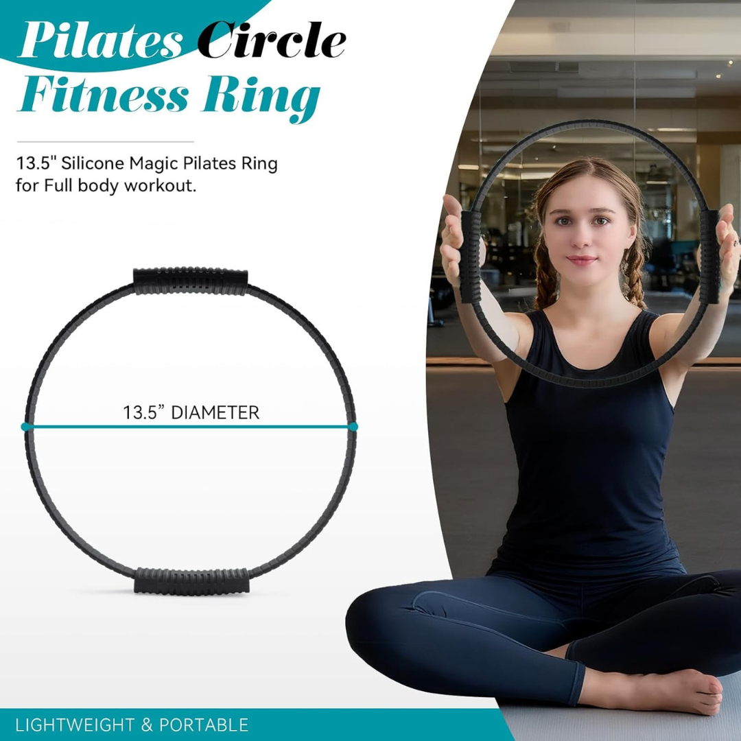 Pilates Circle Fitness Ring with a woman using it in a gym setting